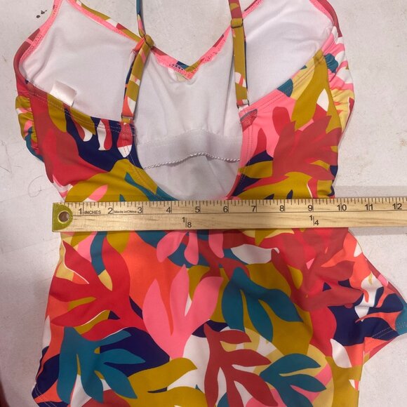 Womens Tropical Floral One-Piece Swimsuit With Adjustable Straps & Waist Tie Nyl - Picture 12 of 14